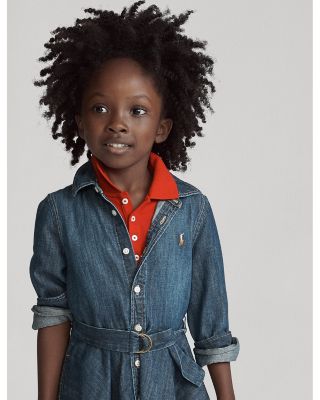 Girls' Denim Shirt Dress with Belt - Little Kid