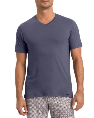 Hanro Cotton Solid V Neck Tee In Deep Onyx