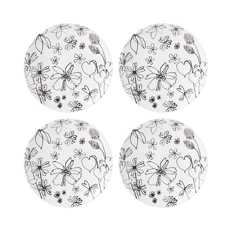 Kate Spade Garden Doodle 4-piece Accent Plates Set In White/black