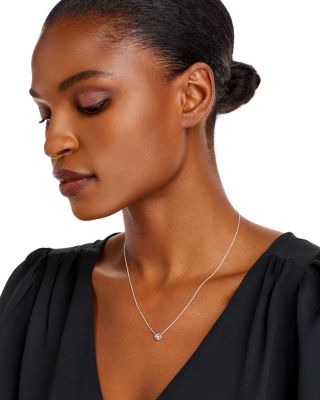 18K White Gold Bezel Diamond Solitaire Pendant Necklace, 16" 