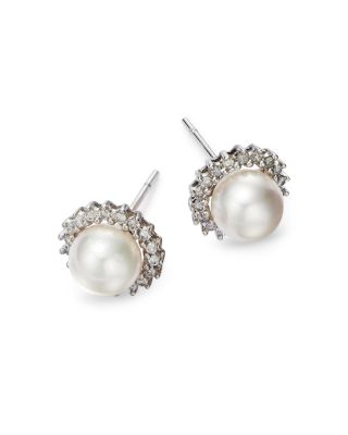Cultured Akoya Pearl Stud Earrings with Diamonds in 14K White Gold, 6.5mm&nbsp;- Exclusive