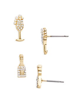 BAUBLEBAR - Pop The Bubbly Pavé & Imitation Pearl Champagne Stud Earrings in Gold Tone, Set of 2
