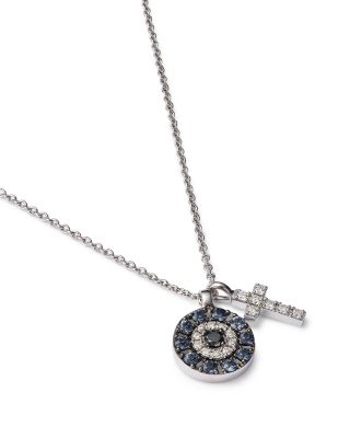 Diamond & Sapphire Evil Eye & Cross Charm Necklace in 14K White Gold, 17" 