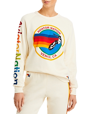 Aviator Nation Rainbow Stripe Graphic Sweatshirt In Vwht