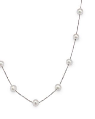 Cultured Freshwater Pearl Station Necklace in 14K White Gold, 16"  