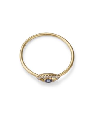 14K Yellow Gold Evil Eye Blue Sapphire & Diamond Ring