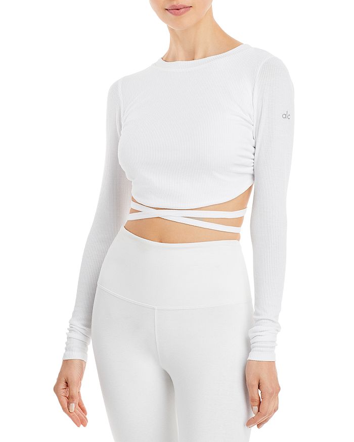 Alo Yoga Cropped Tie-Front Stretch-Modal Jersey Top