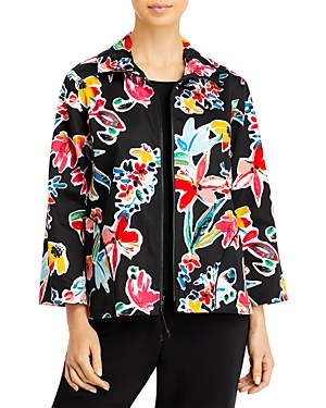 Caroline Rose Floral Zip Front Jacket
