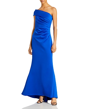 Eliza J One Shoulder Satin Gown In Cobalt
