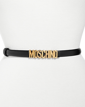 Shop Moschino Women's Logo Buckle Leather Belt In Black/gold