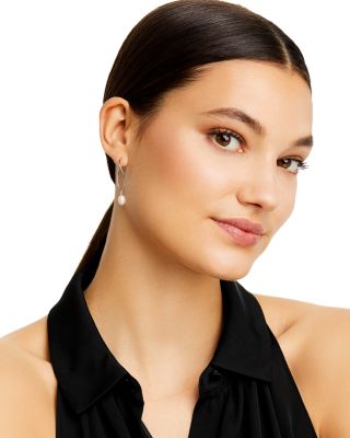 Sterling Silver and Cultured Freshwater Pearl Sweep Drop Earrings, 5mm 