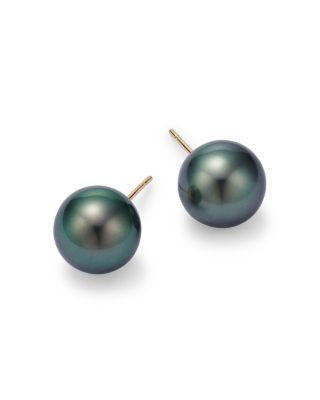 Tahitian Black Cultured Pearl Stud Earrings in 14K Yellow Gold 