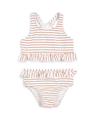 Miles The Label Girls' Striped Two Piece Swimsuit (Off White)