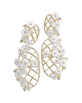 Nicola Bathie - Pavé & Mother of Pearl Flower Trellis Statement Earrings in 14K Gold Plated