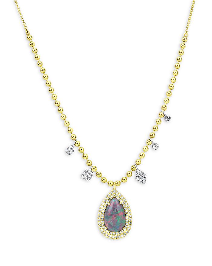 Meira T 14K White Yellow Gold Opal Pear Diamond Pendant