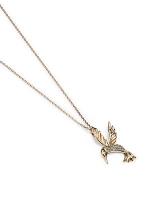 Diamond Hummingbird Pendant Necklace in 14K Yellow Gold, 0.09 tcw&nbsp;