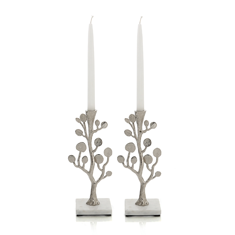 Michael Aram Botanical Leaf Candleholders, Set Of 2 In Nickel Plate