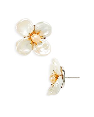 Shashi Cultured Freshwater Pearl Flower Stud Earrings