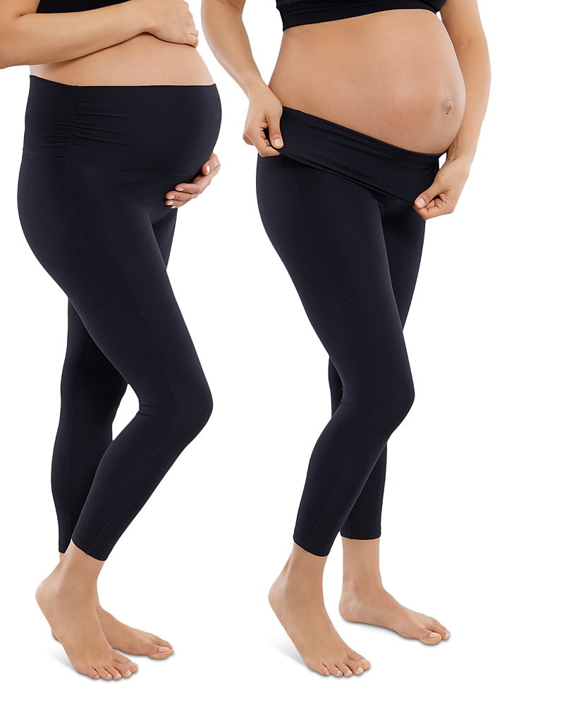 Ingrid & Isabel Fold-down Active Leggings, Set Of 2 In Black/black