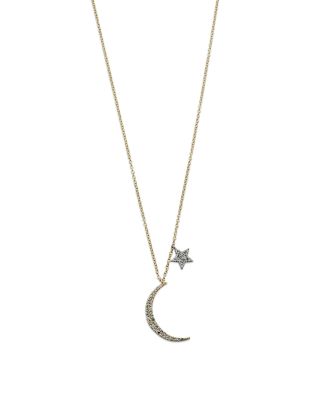 Diamond Moon Necklace in 14K Yelliow Gold, .22 tcw, 16"