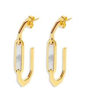 Argento Vivo Mother of Pearl Inlay Oval Hoop Earrings in 14K Gold Plate