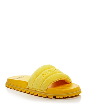 Marc Jacobs The Slide Logo-embroidered Slides In Golden Kiwi