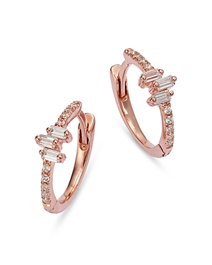 Bloomingdale's Diamond Baguette and Round Cut Mini Hoop Earrings in 14K Rose Gold, 0.14 ct. t.w. - 1