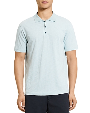 Theory Bron Striped Regular Fit Polo Shirt In Stratus/light Stratus