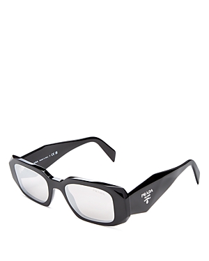 Shop Prada Symbole Rectangular Sunglasses, 49mm In Black/silver Mirror