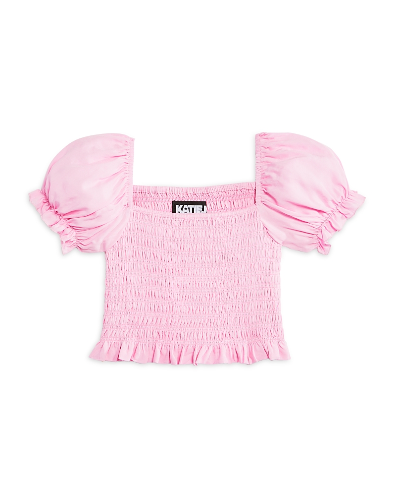 Katiejnyc Girls' Marlee Smocked Floral Puff Sleeve Top - Big Kid In Pink