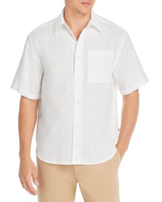 Wax London Men's Drum Cotton Windowpane Check Regular Fit Button Down Shirt (White)