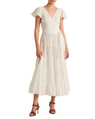 RALPH LAUREN MIDIワンピース WHITE LACE SLEEVE Ralph Lauren Eyelet Midi Dress | Bloomingdale's