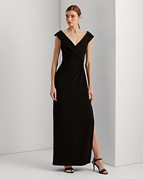 Lauren Ralph Lauren Crepe Long-Sleeve Gown Women's Dress Black : 6