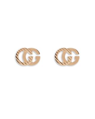 Gucci - 18K Rose Gold Running Double G Textured Stud Earrings