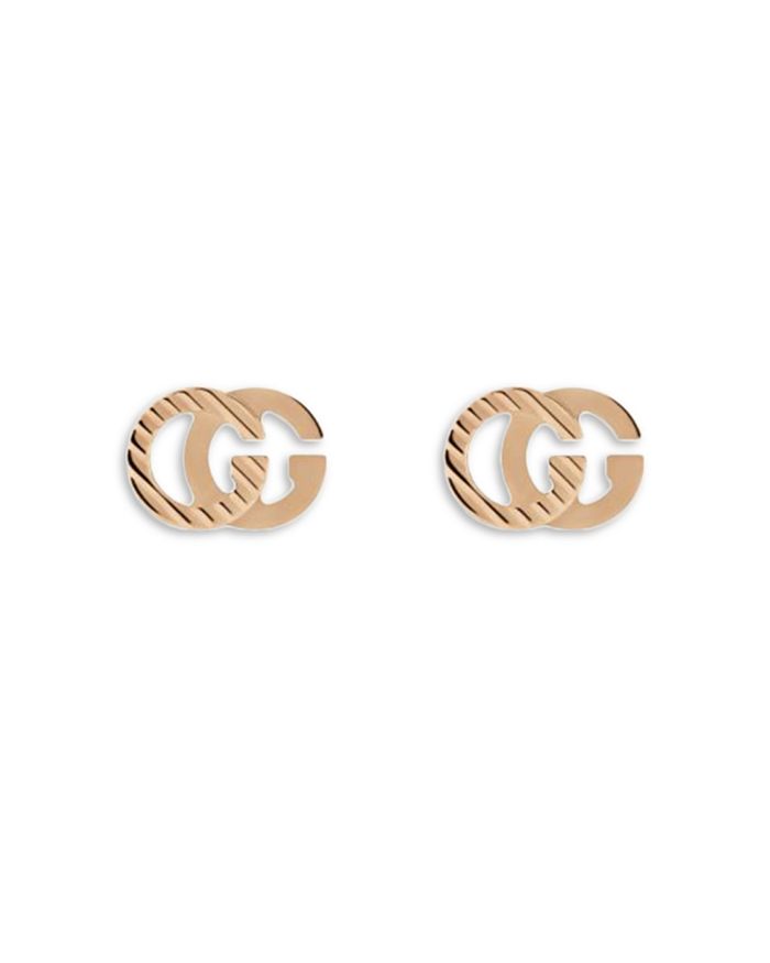 Gucci - 18K Rose Gold Running Double G Textured Stud Earrings