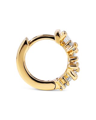 18K Yellow Gold Diamond Thick Huggie Hoop Earrings