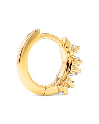 18K Yellow Gold Diamond Thin Huggie Hoop Earrings