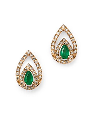 Bloomingdale's Emerald & Diamond Teardrop Stud Earrings In 14k Yellow Gold - 100% Exclusive In Green/gold
