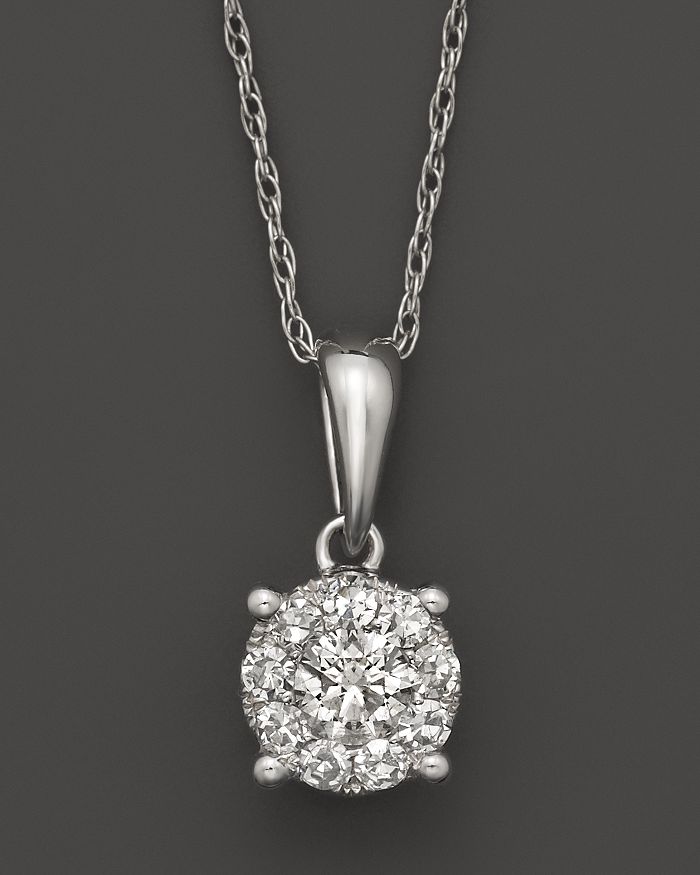 BLOOMINGDALE'S DIAMOND CLUSTER PENDANT NECKLACE IN 14K WHITE GOLD, 1.0 CT. T.W.,APD-6543