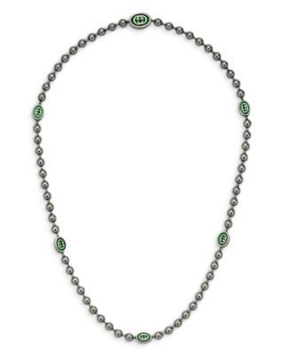 Gucci - Sterling Silver Beaded Interlocking GG Necklace, 19.6"