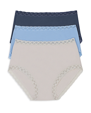 Natori Bliss Full Briefs, Set Of 3 In Ash Navy/paradise/linen