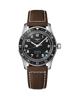 Shop Longines Spirit Zulu Time Gmt Chronometer, 42mm In Black/brown