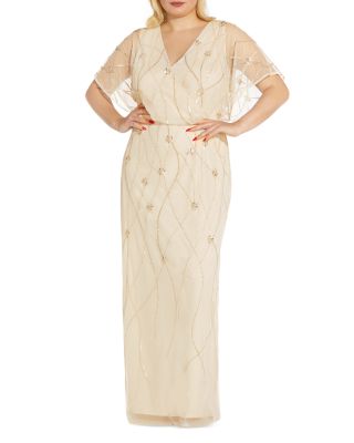 Adrianna Papell Women's Halter Fully Beaded Blouson Gown - Beaded Mermaid Dress For Formal Events