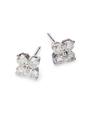 Diamond Clover Stud Earrings in 14K White Gold, 1.50 tcw 