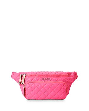 Mz Wallace Metro Sling Quilted Nylon Belt Bag In Neon Pink/silver
