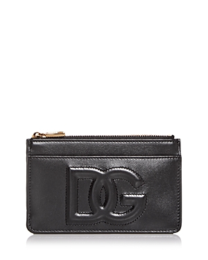Shop Dolce & Gabbana Embossed Leather Zip Card Case In Black