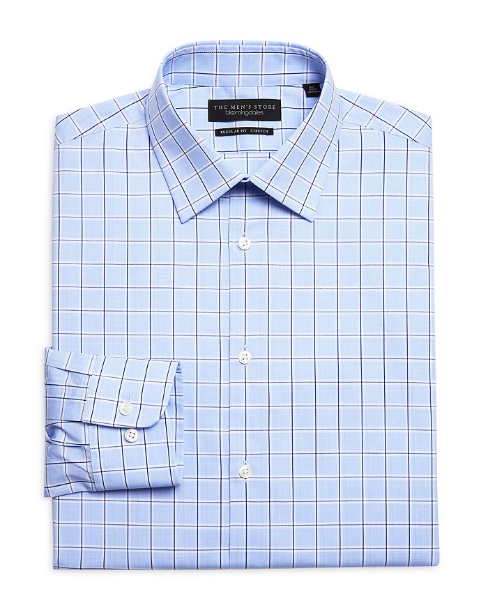 The Men's Store at Bloomingdale's Cotton Stretch Check Convertible Cuff Regular Fit Dress Shirt
