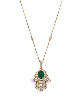 Bloomingdale's - Emerald & Diamond Hamsa Pendant Necklace in 14K Yellow Gold, 18" - 100% Exclusive