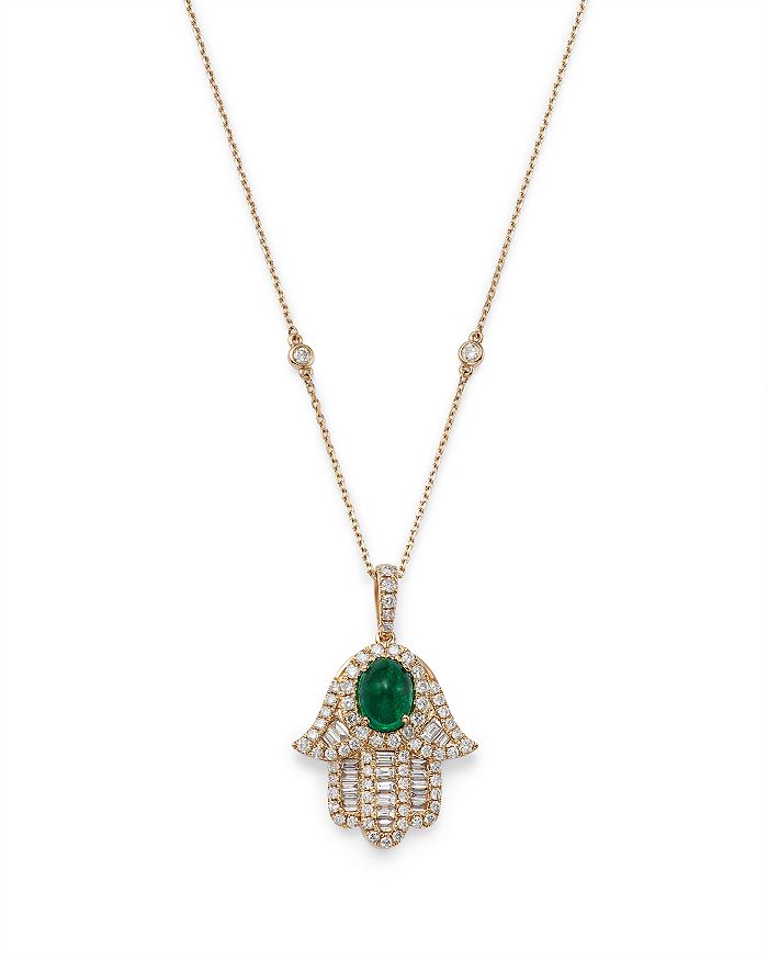 Bloomingdale's - Emerald & Diamond Hamsa Pendant Necklace in 14K Yellow Gold, 18" - 100% Exclusive