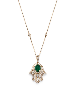 Bloomingdale's Emerald & Diamond Hamsa Pendant Necklace in 14K Yellow Gold, 18 - 100% Exclusive